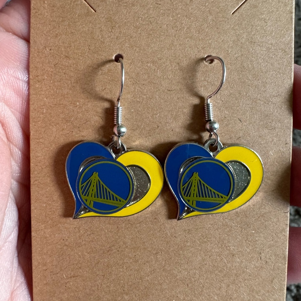 NBA Golden State Warriors Blue and Yellow Heart Earrings